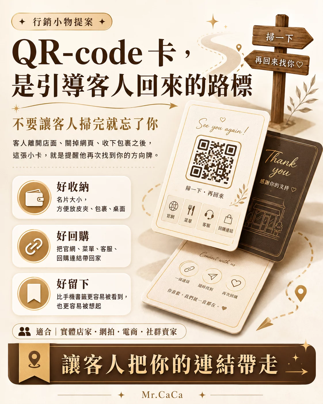 QR-code 卡，是引導客人回來的路標